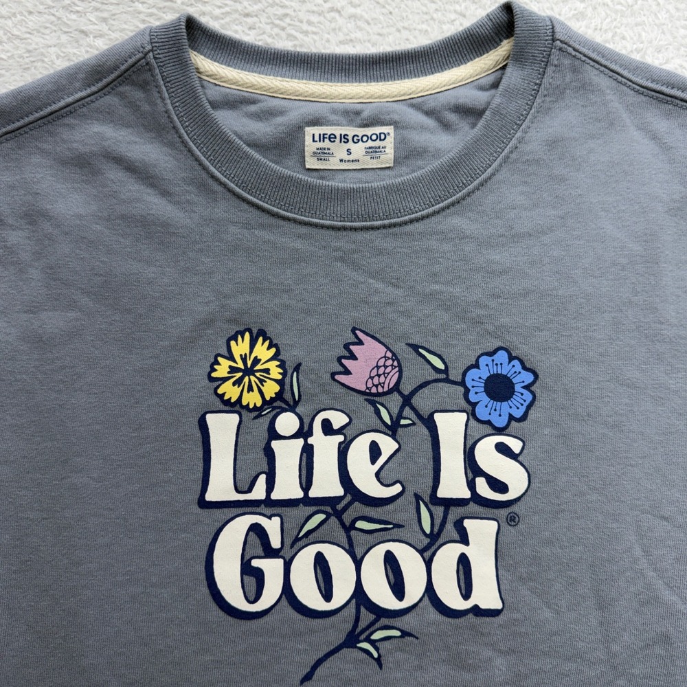 Life Is Good Womens S Blue Cotton Floral Graphic Crewneck Sweatshirt F24-W10238 - Picture 2 of 9